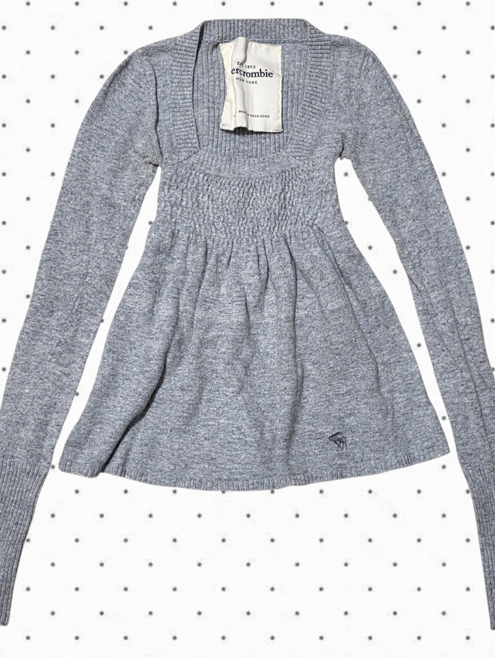 Abercrombie vintage knit long sleeve grey babydoll square neck top